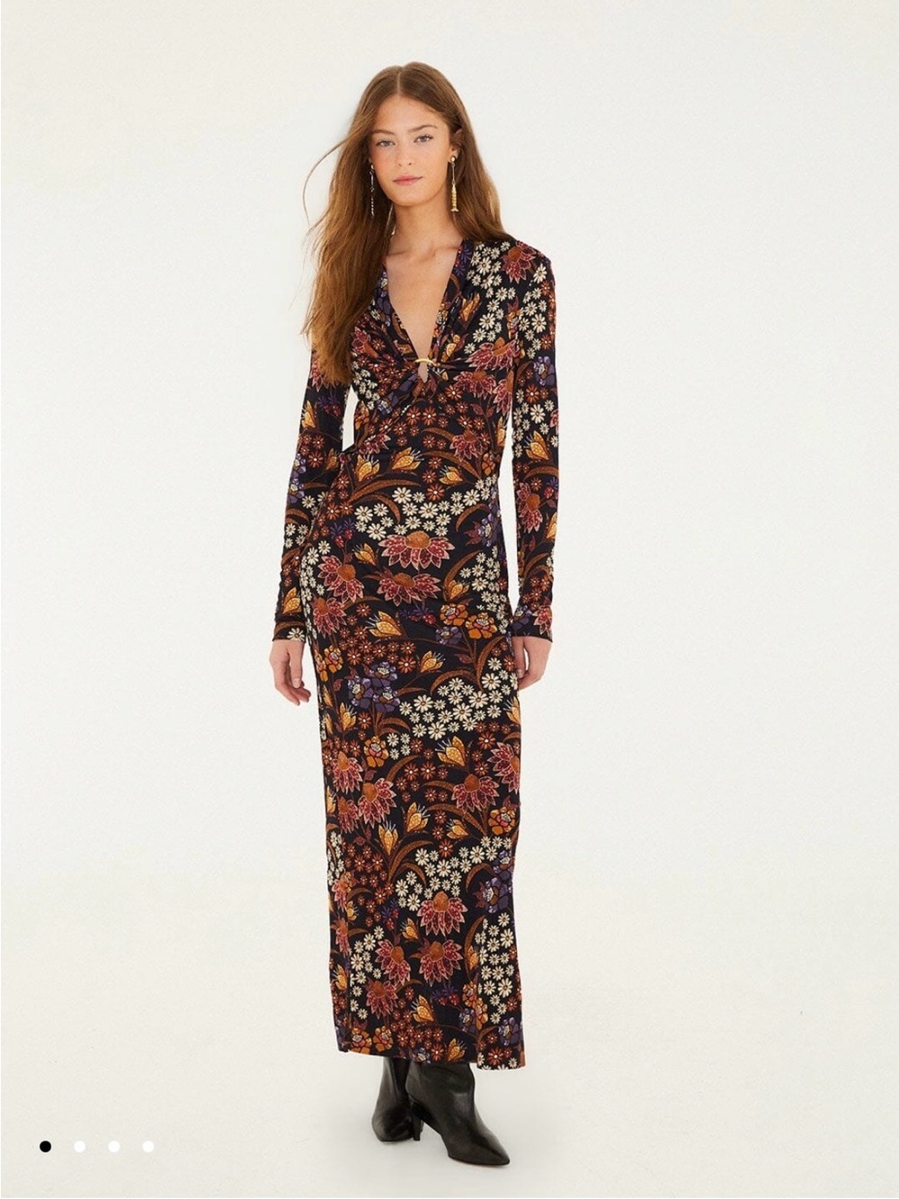 FARM Rio Black Floral Twist-Front Maxi Dress